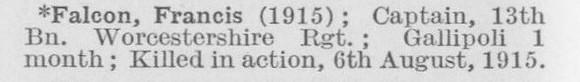Falcon F Captain 13th Worcestershire Regiment (LCC Chief Engineers Department Central Office)