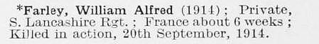 Farley W A Pte South Lancs Regiment