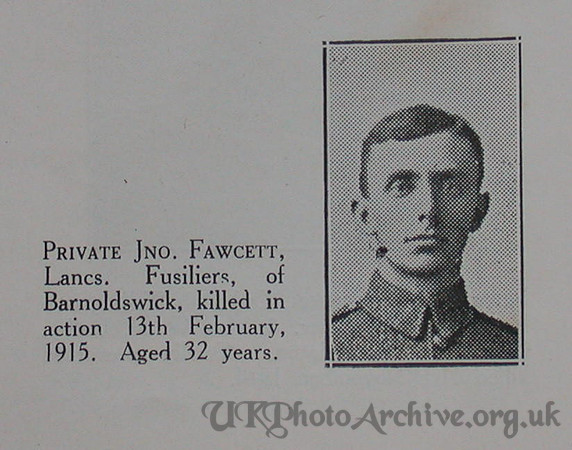 Fawcett J Pte 2nd Lancashire Fusiliers Craven Roll Of Honour
