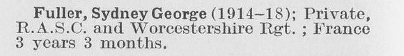 Fuller S G Pte Worcestershire Regiment LCC Staff Sewerage And Drainage