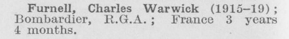 Furnell C W Bmdr Royal Garrison Artillery (LCC Chief Engineers Department Central Office)