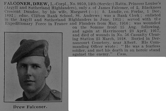 Falconer D L/Cpl 9959 14th Argyll & Sutherland Highlanders Obit De Ruvignys Roll Of Honour Vol 5