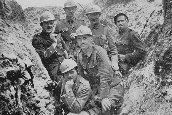 Officers Of The 6th Black Watch Wearing French Helmets In The Trenches At La Boiselle August 1915