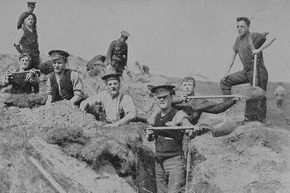 Men Of The 16th Cheshire Regiment (2nd Birkenhead Bantams) Trench Digging In Sand Pits