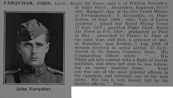 Farquhar J Lt Royal Air Force Obit De Ruvignys Roll Of Honour Vol 5