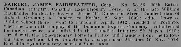Fairley J F Cpl 58156 20th Canadian Expeditionary Force