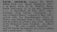 Fach A Sapper 96100 Royal Engineers Obit De Ruvignys Roll Of Honour Vol 5