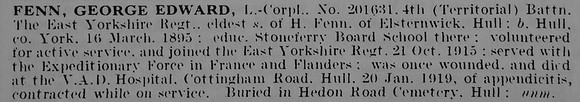 Fenn G E L/Cpl 201631 4th East Yorkshire Regiment
