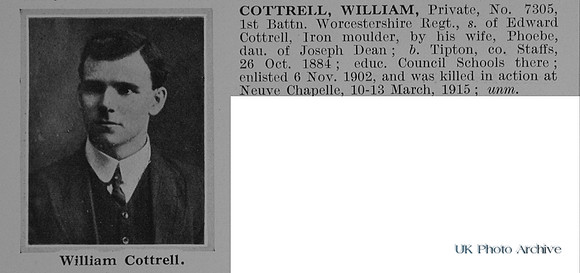 Cottrell W Pte 7305 1st Worcestershire Regiment Obit