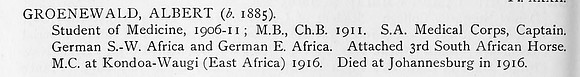 Groenewald A Captain MC South African Medical Corps Obit