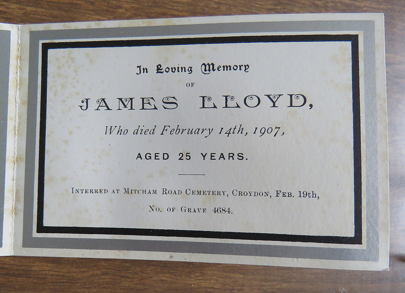 Memorial Card James Lloyd 65 Union Road Croydon Died 14th Feb 1907