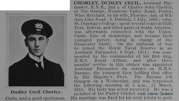 Chorley D C Assistant Paymaster Royal Naval Reserve Obit