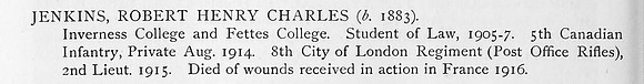 Jenkins R H C Pte 8th London Regiment Obit