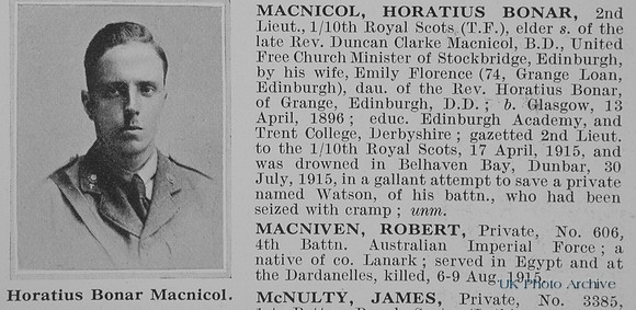 MacNicol H B 2nd Lt 10th Royal Scots Obit
