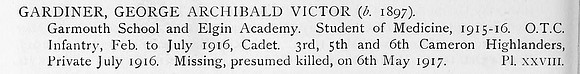 Gardiner G A V Pte Cameron Highlanders Obit