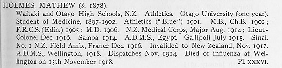 Holmes M Lt Col New Zealand Medical Corps Obit