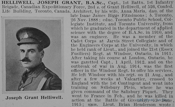 Helliwell J G Captain 1st Canadian Expeditionary Force Obit Part 1