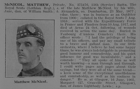 McNicol M Pte 13th Royal Scots Obit De Ruvignys Roll Of Honour Vol 3
