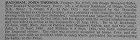 Rainham J T Tpr 9/747 5th Otago Mounted Rifles Obit