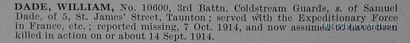 Dade W Pte 10600 3rd Coldstream Guards Obit