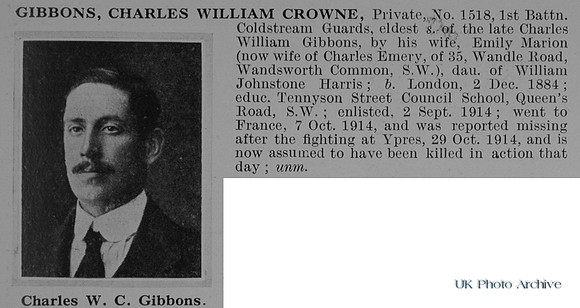 Gibbons C W C Pte 1518 1st Coldstream Guards Obit