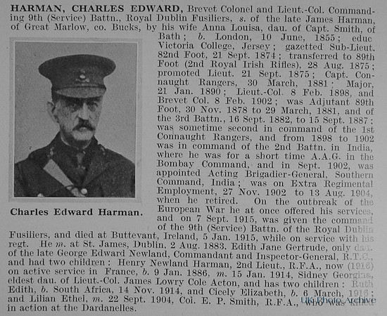 Harman C E Lt Col 9th Royal Dublin Fusiliers Obit