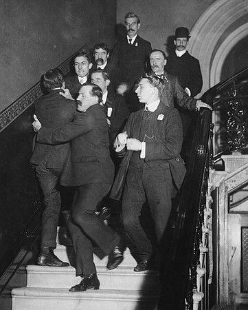 A Male Suffragist Ejected From A Public Meeting c.1910