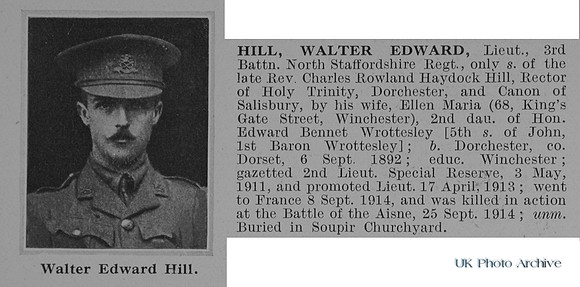 Hill W E Lt 3rd North Staffs Regiment Obit