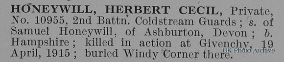Honeywill H C Pte 10955 2nd Coldstream Guards Obit