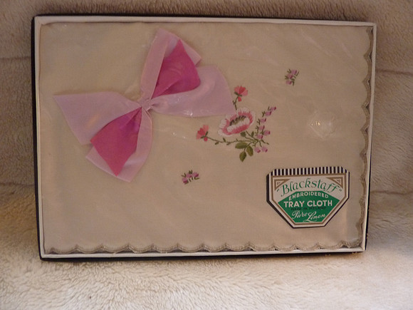 Vintage Unopened Blackstaff Embroidered Tray Cloth Irish Linen
