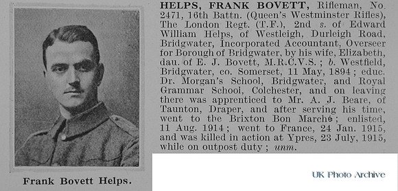 Helps F B Rfn 2471 16th London Regiment Obit