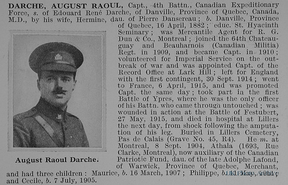 Darche A R Captain 4th Canadian Expeditionary Force Obit