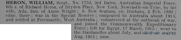Heron W Sergt 1753 3rd Australian Imperial Force Obit