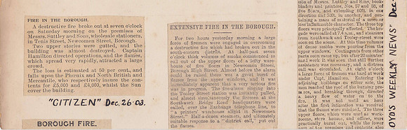 Fire At Newcomen Street Borough London 1903
