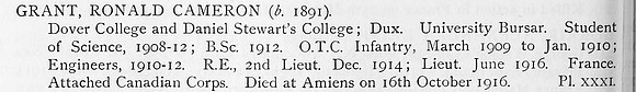 Grant R C Lt Royal Engineers Obit