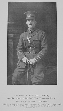 Binns R L 2nd Lt 8th Yorkshire Regiment Stonyhurst Roll Of Honour