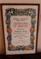 Frederick Charles Bowley Certificate Of Service London Transport  Executive