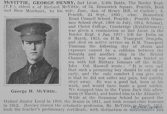McVittie G H 2nd Lt 4th Border Regiment Obit Part 1
