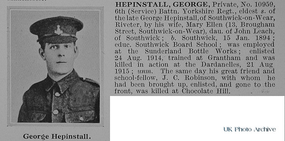 Hepinstall G Pte 10959 6th Yorkshire Regiment Obit
