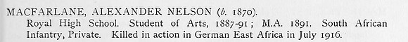 MacFarlane A N Pte South African Infantry Obit