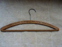 Three Wooden Vintage Coat Hangers Burtons, Cleaners Putney & Mortlake