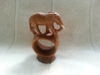 Vintage Retro 1970s Wooden Carved Elephant Napkin Ring