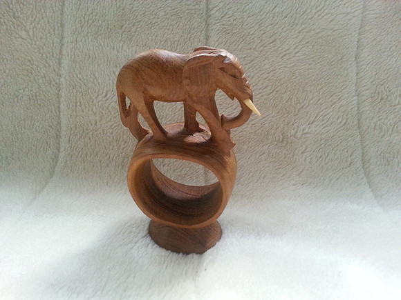 Vintage Retro 1970s Wooden Carved Elephant Napkin Ring