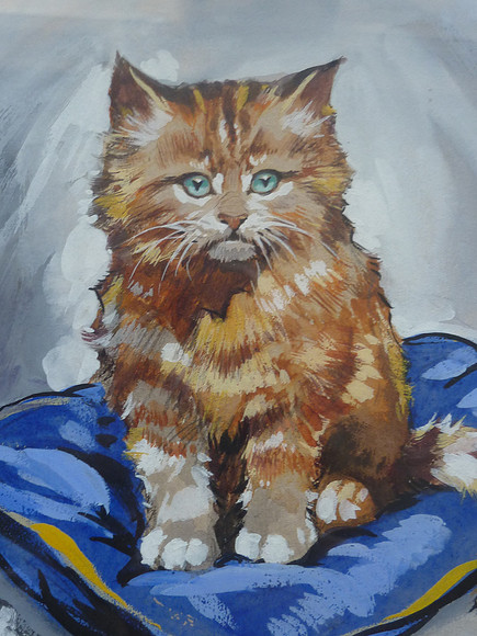 Watercolour A Ginger Cat By Edward Cole 1923