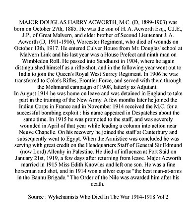 Acworth D H Major MC Indian Army