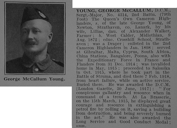 Young G M Sergt Major DCM 4314 2nd Cameron Highlanders Obit De Ruvignys Roll Of Honour Vol 5