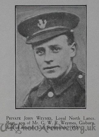 Weymes J Pte 5th Loyal North Lancs Craven Roll Of Honour