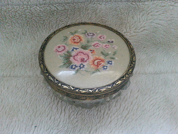 Vintage 1950s Petit Point Dressing Table Trinket Box