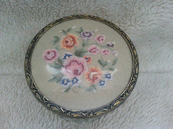 Vintage 1950s Petit Point Dressing Table Trinket Box