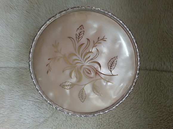 Vintage Glass Dressing Table Jar With Silver Leaf Design On Lid